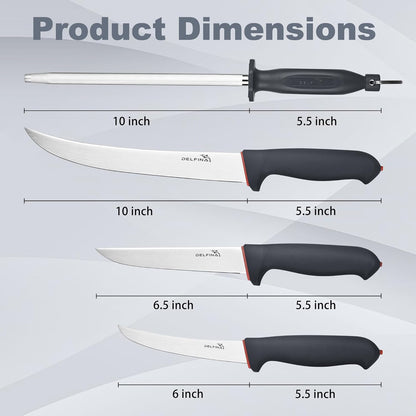 Butcher Knife Set for Meat Cutting, German Steel | German steel blades,For skinning, boning, trimming,Non-slip soft grip Includes sharpener rod,Rust-resistant & durable.