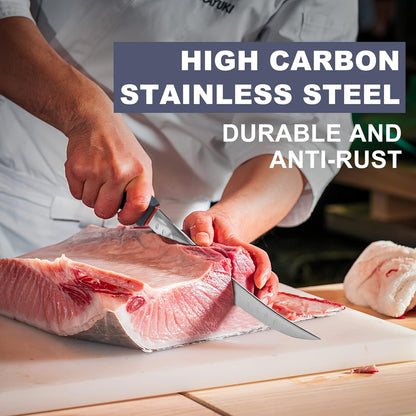 Butcher Knife Set for Meat Cutting, German Steel | German steel blades,For skinning, boning, trimming,Non-slip soft grip Includes sharpener rod,Rust-resistant & durable.