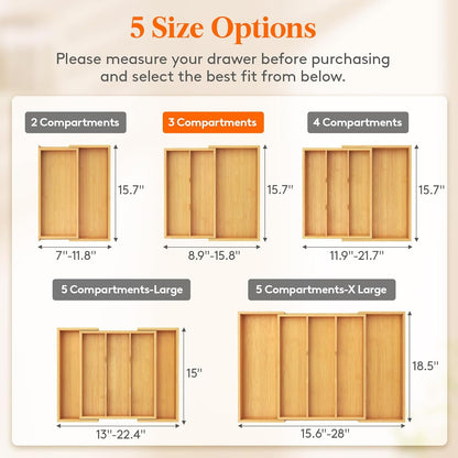 Utensil Organizer for Kitchen Drawer, Expandable Cooking Utensil Tray, Cutlery Silverware Flatware Holder, Wood Adjustable Spatula Tools Storage Divider, 8.9-15.8 x 15.75, Natural