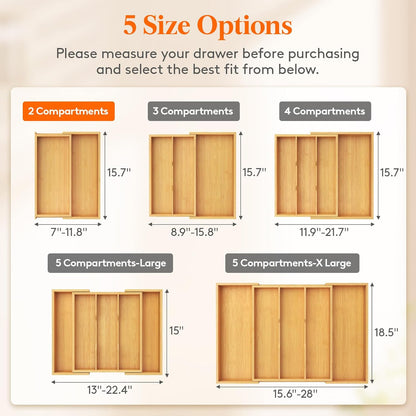 Utensil Organizer for Kitchen Drawer, Expandable Cooking Utensil Tray, Cutlery Silverware Flatware Holder, Wood Adjustable Spatula Tools Storage Divider, 8.9-15.8 x 15.75, Natural