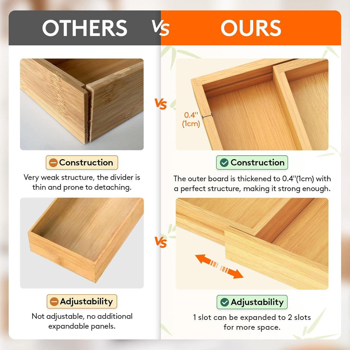 Utensil Organizer for Kitchen Drawer, Expandable Cooking Utensil Tray, Cutlery Silverware Flatware Holder, Wood Adjustable Spatula Tools Storage Divider, 8.9-15.8 x 15.75, Natural