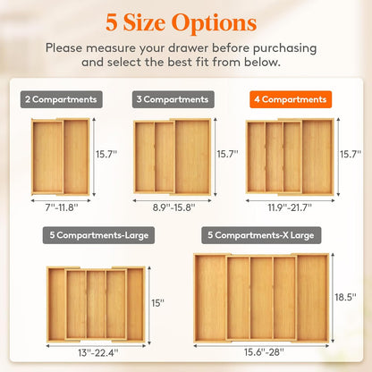 Utensil Organizer for Kitchen Drawer, Expandable Cooking Utensil Tray, Cutlery Silverware Flatware Holder, Wood Adjustable Spatula Tools Storage Divider, 8.9-15.8 x 15.75, Natural
