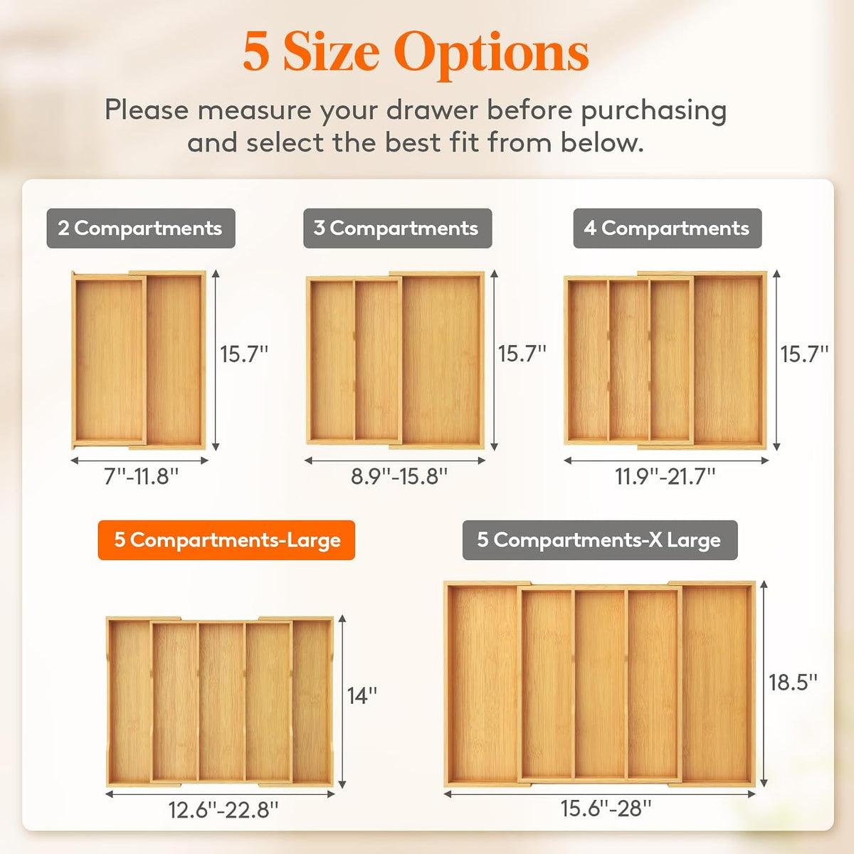 Utensil Organizer for Kitchen Drawer, Expandable Cooking Utensil Tray, Cutlery Silverware Flatware Holder, Wood Adjustable Spatula Tools Storage Divider, 8.9-15.8 x 15.75, Natural