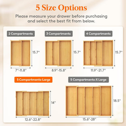 Utensil Organizer for Kitchen Drawer, Expandable Cooking Utensil Tray, Cutlery Silverware Flatware Holder, Wood Adjustable Spatula Tools Storage Divider, 8.9-15.8 x 15.75, Natural