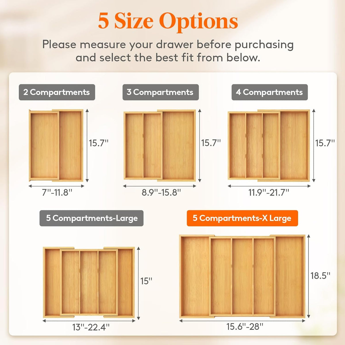 Utensil Organizer for Kitchen Drawer, Expandable Cooking Utensil Tray, Cutlery Silverware Flatware Holder, Wood Adjustable Spatula Tools Storage Divider, 8.9-15.8 x 15.75, Natural