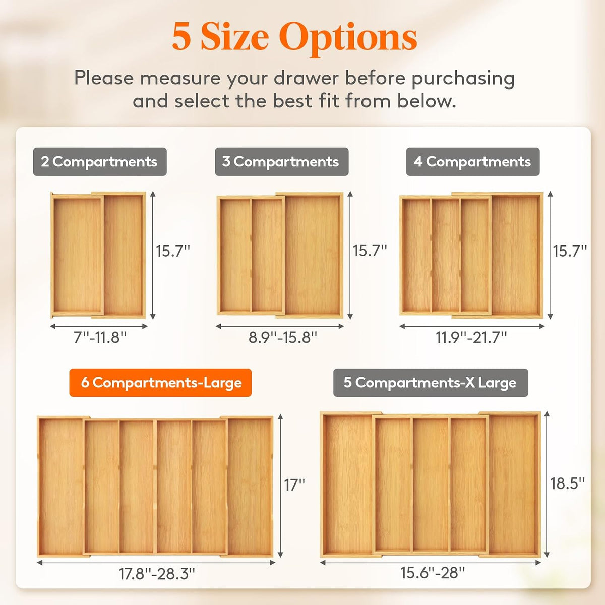 Utensil Organizer for Kitchen Drawer, Expandable Cooking Utensil Tray, Cutlery Silverware Flatware Holder, Wood Adjustable Spatula Tools Storage Divider, 8.9-15.8 x 15.75, Natural