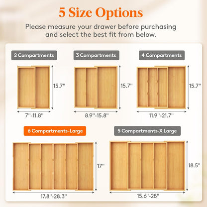 Utensil Organizer for Kitchen Drawer, Expandable Cooking Utensil Tray, Cutlery Silverware Flatware Holder, Wood Adjustable Spatula Tools Storage Divider, 8.9-15.8 x 15.75, Natural