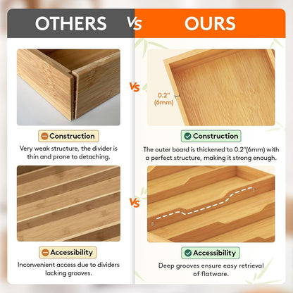 Utensil Organizer for Kitchen Drawer, Expandable Cooking Utensil Tray, Cutlery Silverware Flatware Holder, Wood Adjustable Spatula Tools Storage Divider, 8.9-15.8 x 15.75, Natural