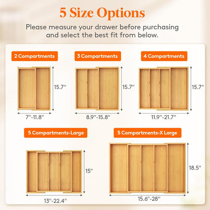 Utensil Organizer for Kitchen Drawer, Expandable Cooking Utensil Tray, Cutlery Silverware Flatware Holder, Wood Adjustable Spatula Tools Storage Divider, 8.9-15.8 x 15.75, Natural
