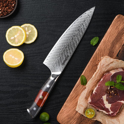 Seido Inferuno 8-Inch AUS-10 Damascus Gyuto Chef Knife