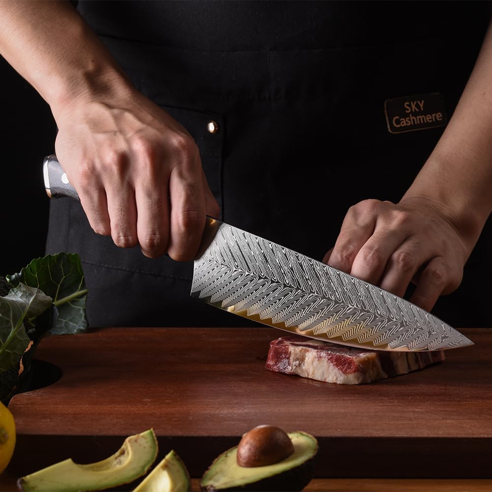 Seido Inferuno 8-Inch AUS-10 Damascus Gyuto Chef Knife