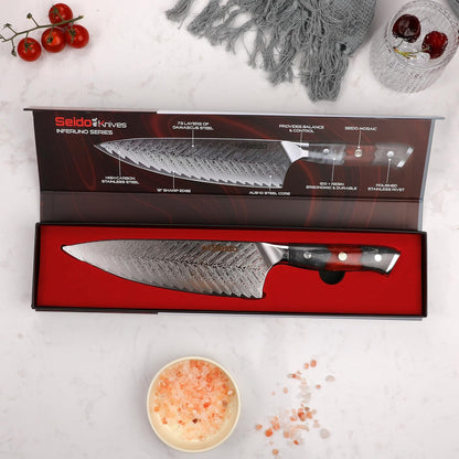 Seido Inferuno 8-Inch AUS-10 Damascus Gyuto Chef Knife
