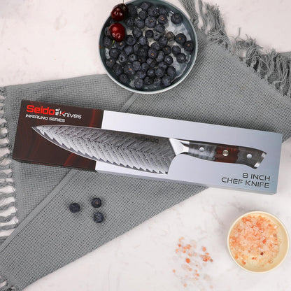 Seido Inferuno 8-Inch AUS-10 Damascus Gyuto Chef Knife