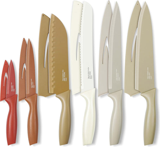 12 Pieces Kitchen Knife Set with Blade Guards, Stainless Steel Sharp Knife Set for Kitchen, Multicolor