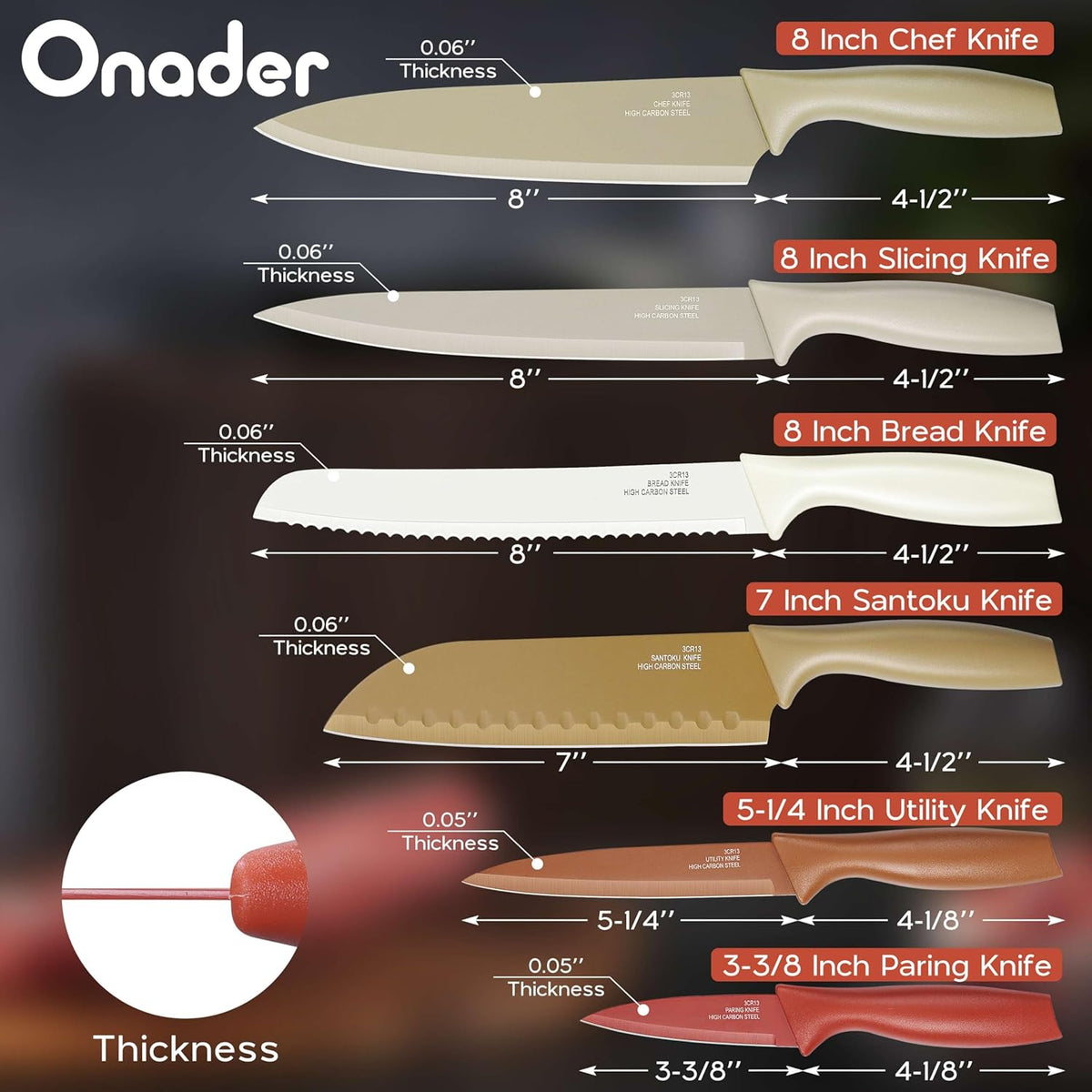 12 Pieces Kitchen Knife Set with Blade Guards, Stainless Steel Sharp Knife Set for Kitchen, Multicolor