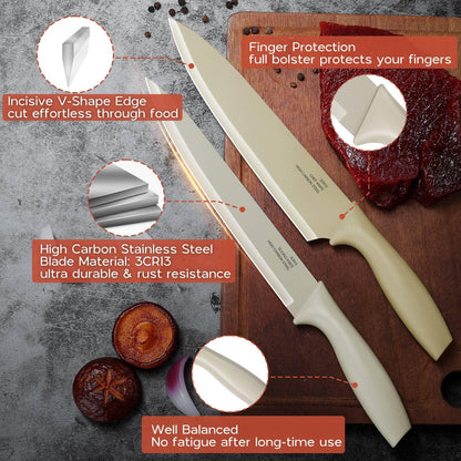 12 Pieces Kitchen Knife Set with Blade Guards, Stainless Steel Sharp Knife Set for Kitchen, Multicolor