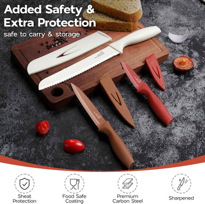 12 Pieces Kitchen Knife Set with Blade Guards, Stainless Steel Sharp Knife Set for Kitchen, Multicolor