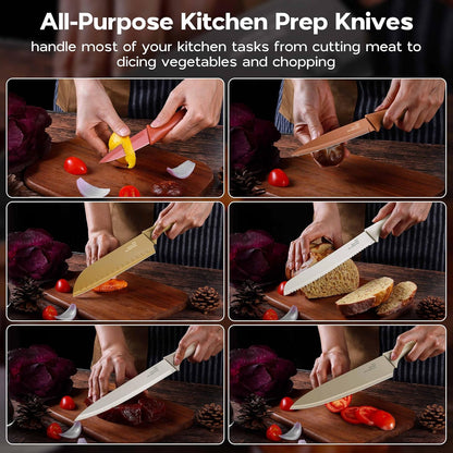 12 Pieces Kitchen Knife Set with Blade Guards, Stainless Steel Sharp Knife Set for Kitchen, Multicolor