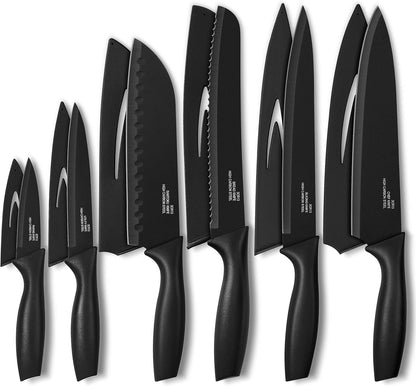 12 Pieces Kitchen Knife Set with Blade Guards, Stainless Steel Sharp Knife Set for Kitchen, Multicolor