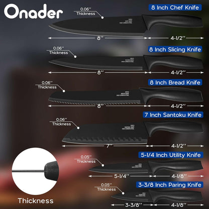 12 Pieces Kitchen Knife Set with Blade Guards, Stainless Steel Sharp Knife Set for Kitchen, Multicolor