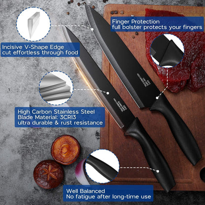 12 Pieces Kitchen Knife Set with Blade Guards, Stainless Steel Sharp Knife Set for Kitchen, Multicolor
