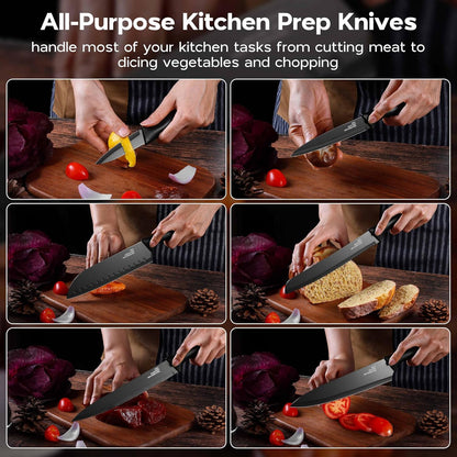 12 Pieces Kitchen Knife Set with Blade Guards, Stainless Steel Sharp Knife Set for Kitchen, Multicolor