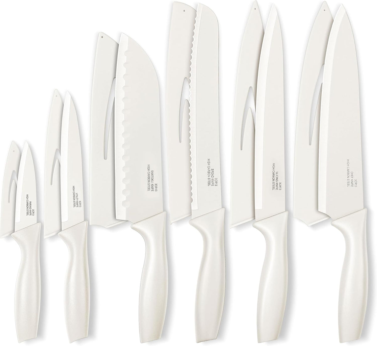 12 Pieces Kitchen Knife Set with Blade Guards, Stainless Steel Sharp Knife Set for Kitchen, Multicolor