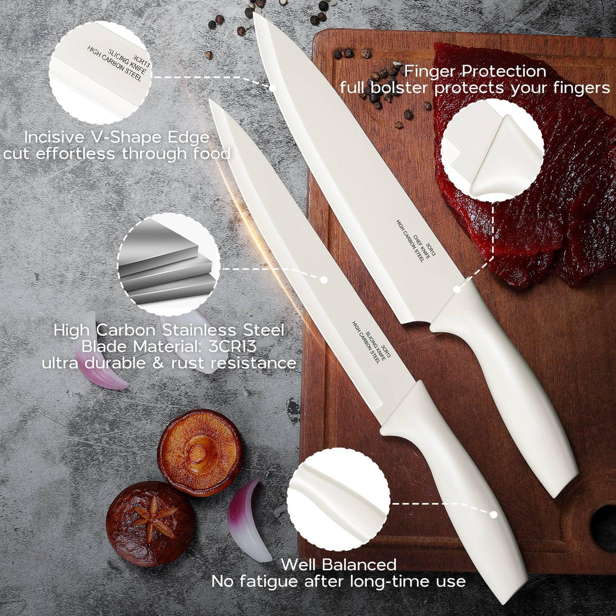 12 Pieces Kitchen Knife Set with Blade Guards, Stainless Steel Sharp Knife Set for Kitchen, Multicolor