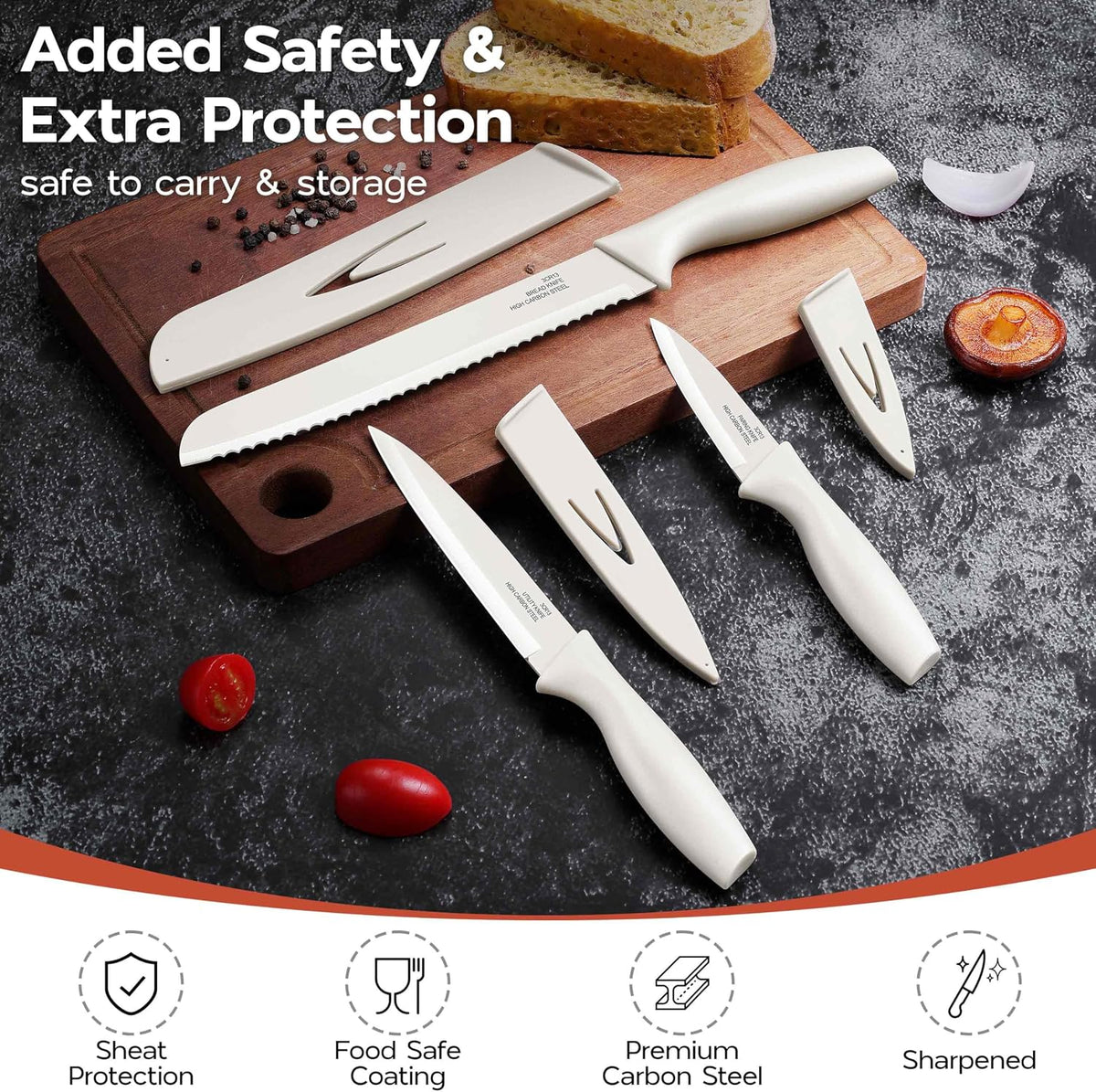 12 Pieces Kitchen Knife Set with Blade Guards, Stainless Steel Sharp Knife Set for Kitchen, Multicolor