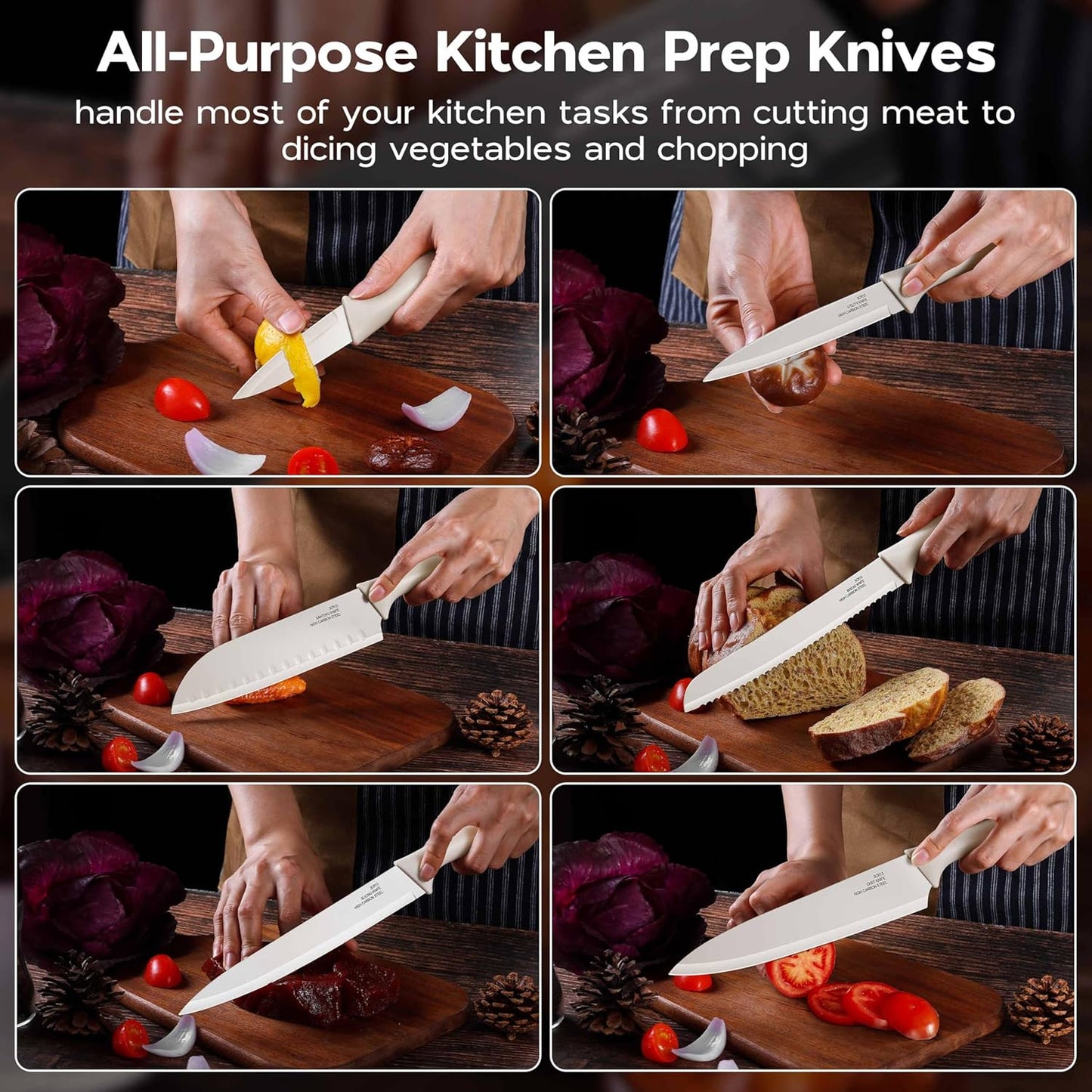 12 Pieces Kitchen Knife Set with Blade Guards, Stainless Steel Sharp Knife Set for Kitchen, Multicolor