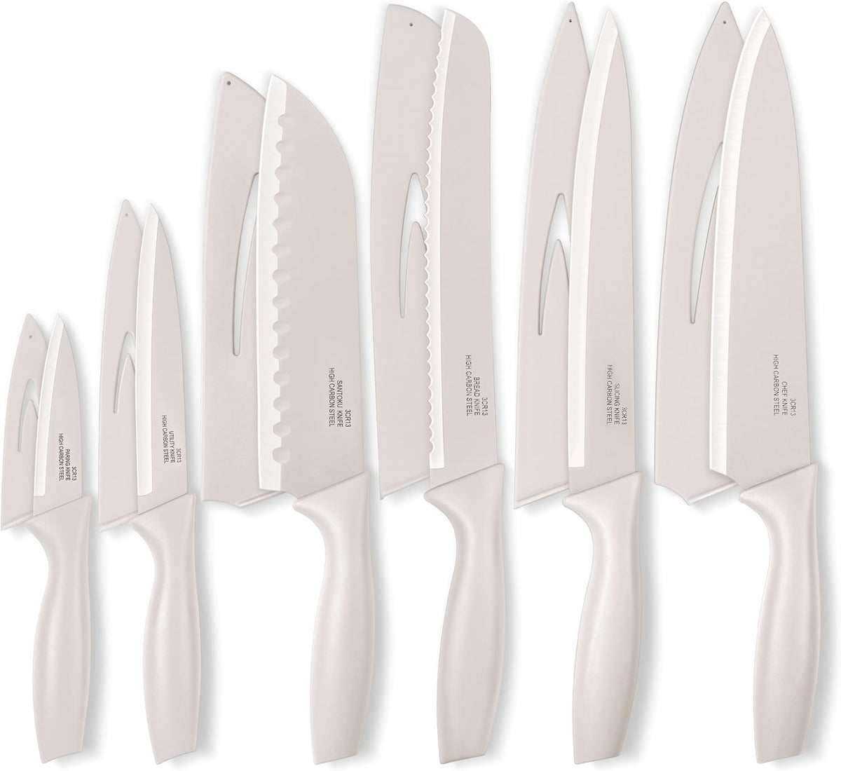 12 Pieces Kitchen Knife Set with Blade Guards, Stainless Steel Sharp Knife Set for Kitchen, Multicolor