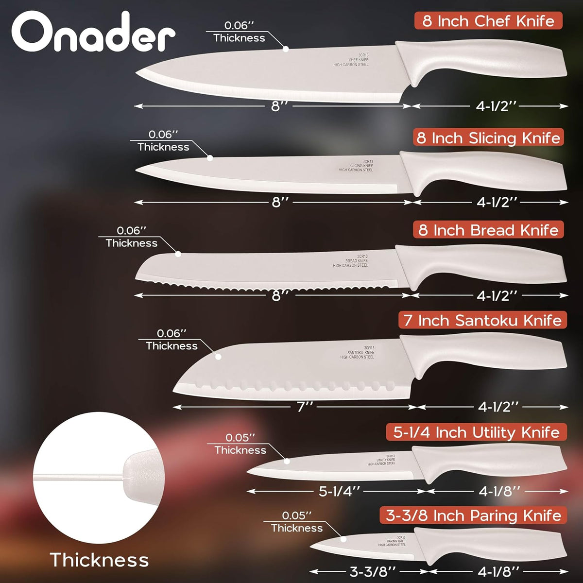12 Pieces Kitchen Knife Set with Blade Guards, Stainless Steel Sharp Knife Set for Kitchen, Multicolor