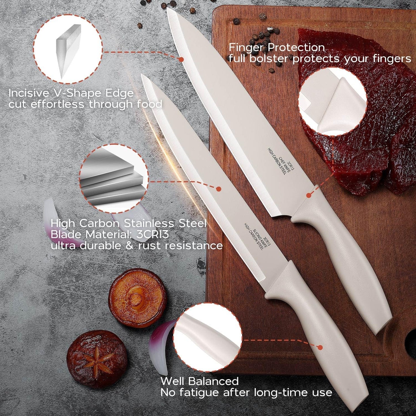 12 Pieces Kitchen Knife Set with Blade Guards, Stainless Steel Sharp Knife Set for Kitchen, Multicolor