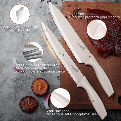 12 Pieces Kitchen Knife Set with Blade Guards, Stainless Steel Sharp Knife Set for Kitchen, Multicolor