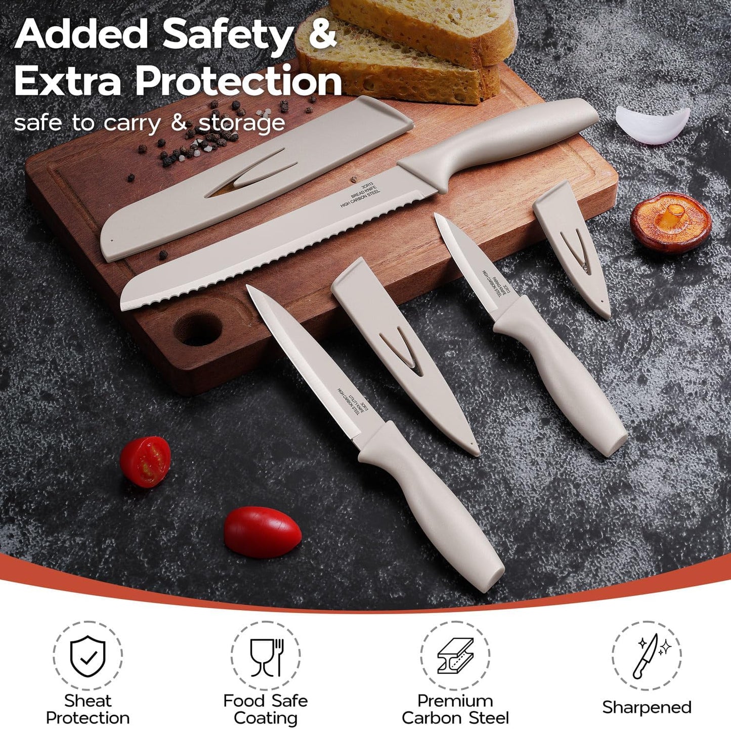 12 Pieces Kitchen Knife Set with Blade Guards, Stainless Steel Sharp Knife Set for Kitchen, Multicolor