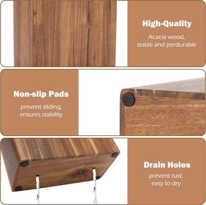Acacia Wood Knife Storage Block - Universal Large Knife Block for Countertop, Wooden Knife Holder Organizer with Scissors & Sharpening Rod Slots - Kitchen Knife Block Storage for 15 Knives