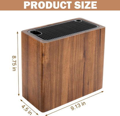 Acacia Wood Knife Storage Block - Universal Large Knife Block for Countertop, Wooden Knife Holder Organizer with Scissors & Sharpening Rod Slots - Kitchen Knife Block Storage for 15 Knives