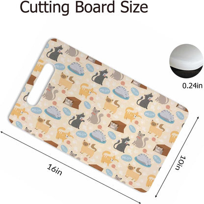 Coffee Set Cutting Board with Handles Coffee Maker Muffin Cup Flower Hot Drink Love Cutting Boards Plastic Safe Chopping Board for Kitchen 16" x 10" x 0.24"