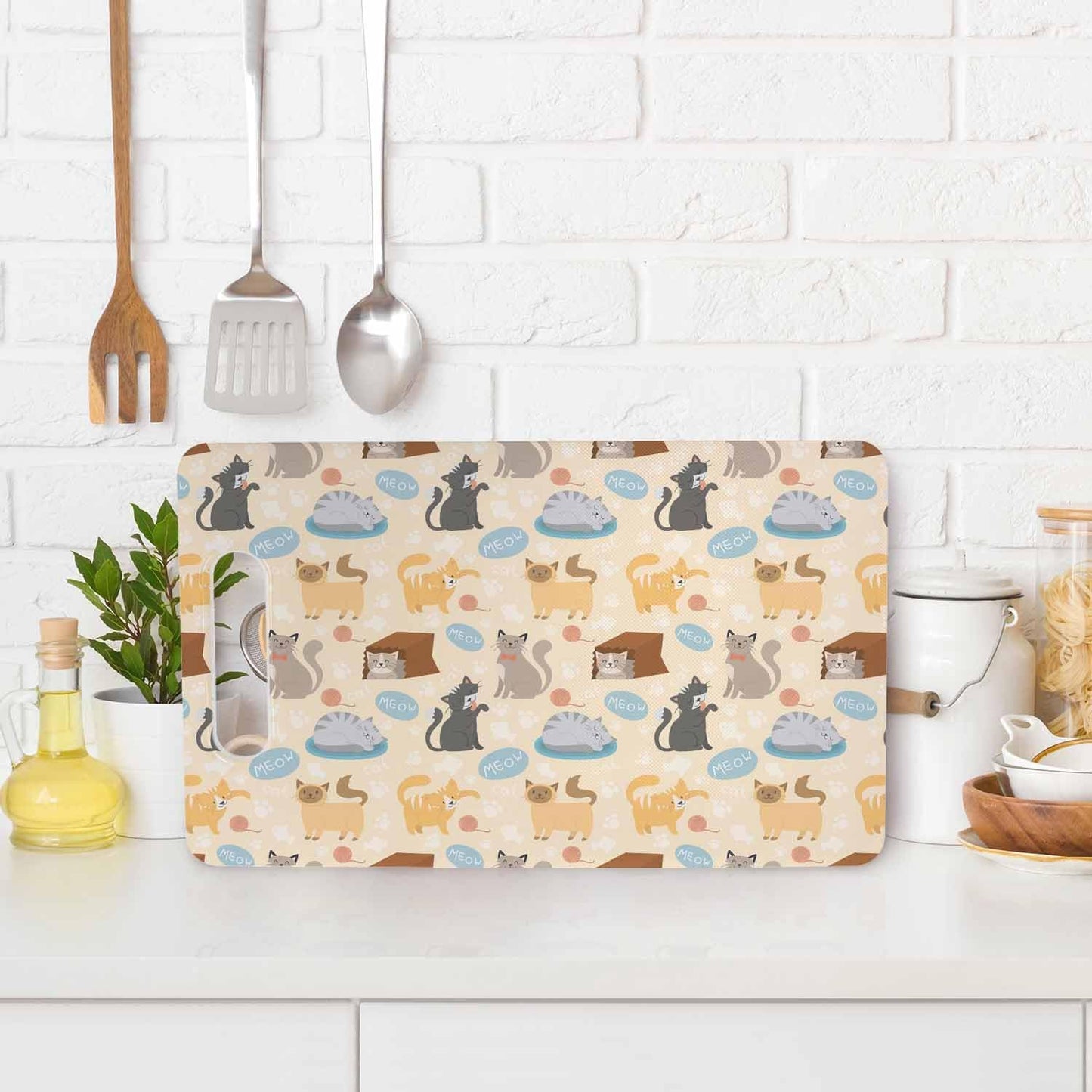 Coffee Set Cutting Board with Handles Coffee Maker Muffin Cup Flower Hot Drink Love Cutting Boards Plastic Safe Chopping Board for Kitchen 16" x 10" x 0.24"