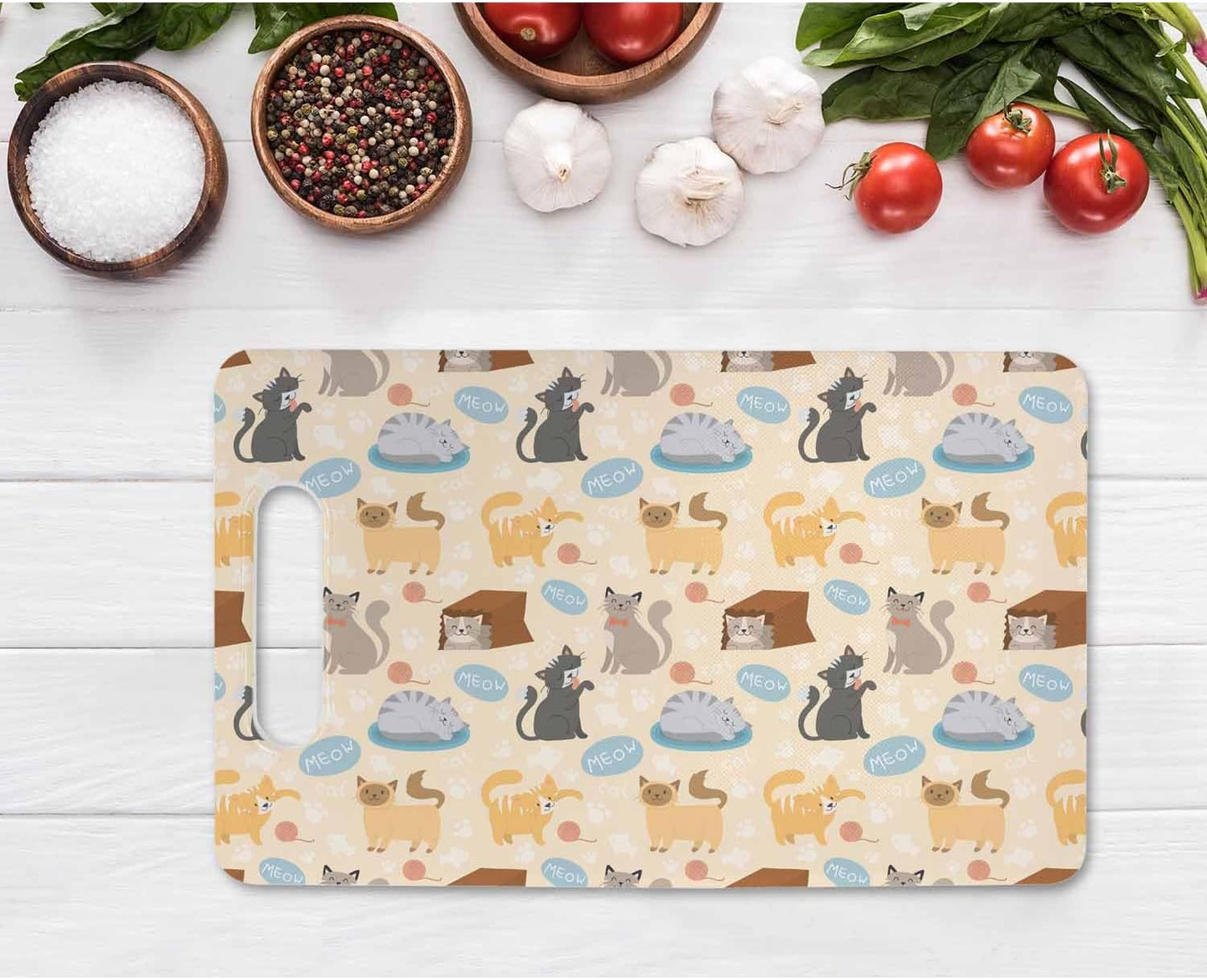 Coffee Set Cutting Board with Handles Coffee Maker Muffin Cup Flower Hot Drink Love Cutting Boards Plastic Safe Chopping Board for Kitchen 16" x 10" x 0.24"