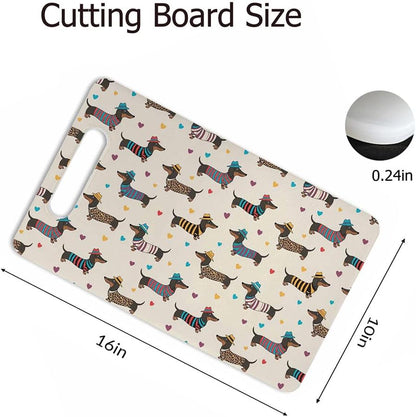 Coffee Set Cutting Board with Handles Coffee Maker Muffin Cup Flower Hot Drink Love Cutting Boards Plastic Safe Chopping Board for Kitchen 16" x 10" x 0.24"