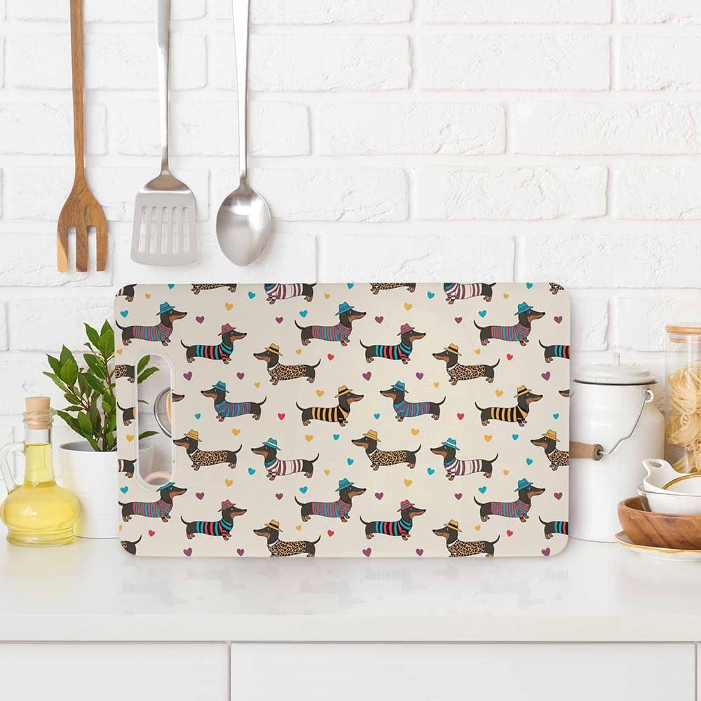 Coffee Set Cutting Board with Handles Coffee Maker Muffin Cup Flower Hot Drink Love Cutting Boards Plastic Safe Chopping Board for Kitchen 16" x 10" x 0.24"