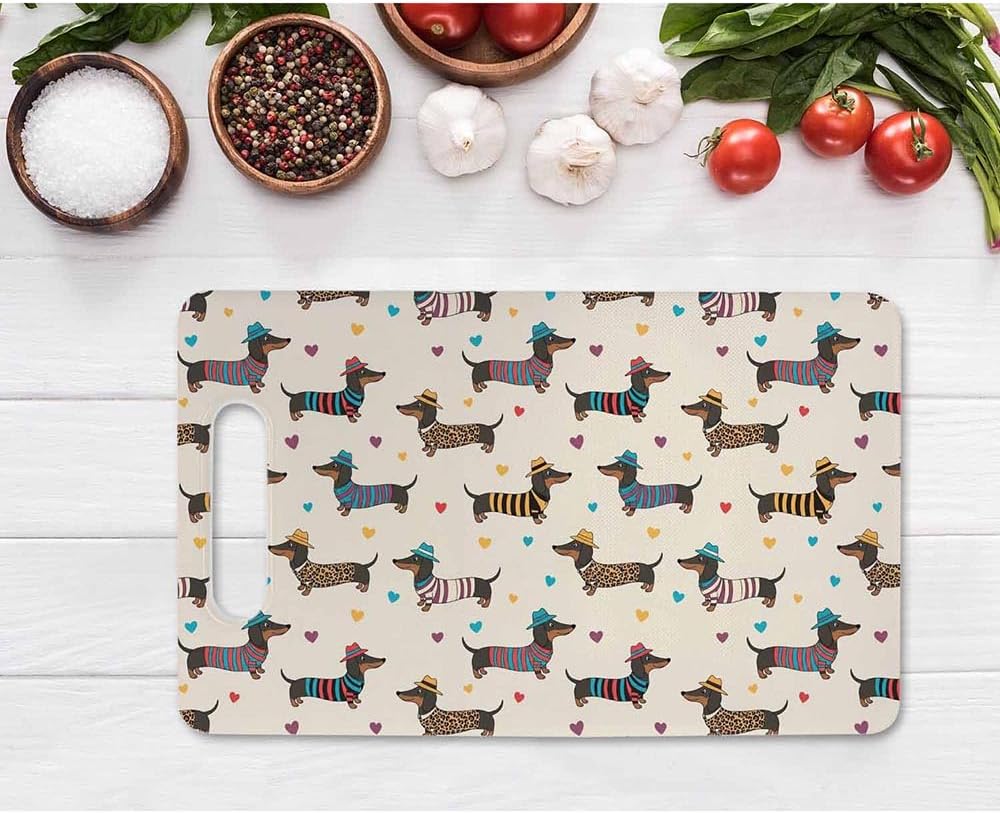 Coffee Set Cutting Board with Handles Coffee Maker Muffin Cup Flower Hot Drink Love Cutting Boards Plastic Safe Chopping Board for Kitchen 16" x 10" x 0.24"