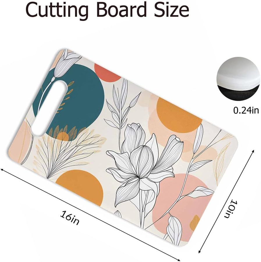Coffee Set Cutting Board with Handles Coffee Maker Muffin Cup Flower Hot Drink Love Cutting Boards Plastic Safe Chopping Board for Kitchen 16" x 10" x 0.24"