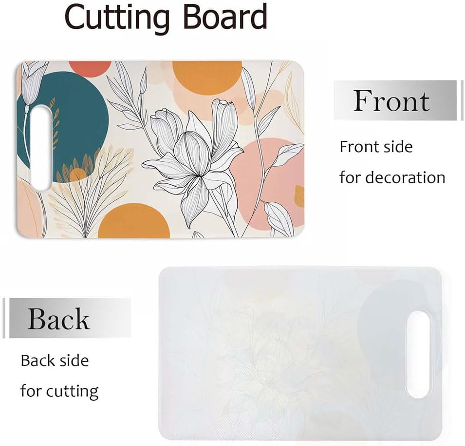 Coffee Set Cutting Board with Handles Coffee Maker Muffin Cup Flower Hot Drink Love Cutting Boards Plastic Safe Chopping Board for Kitchen 16" x 10" x 0.24"