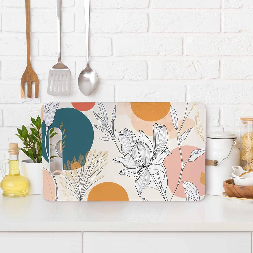 Coffee Set Cutting Board with Handles Coffee Maker Muffin Cup Flower Hot Drink Love Cutting Boards Plastic Safe Chopping Board for Kitchen 16" x 10" x 0.24"
