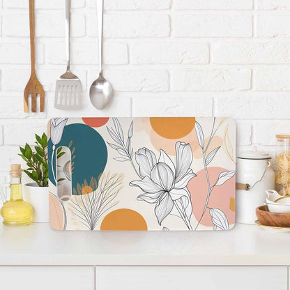 Coffee Set Cutting Board with Handles Coffee Maker Muffin Cup Flower Hot Drink Love Cutting Boards Plastic Safe Chopping Board for Kitchen 16" x 10" x 0.24"