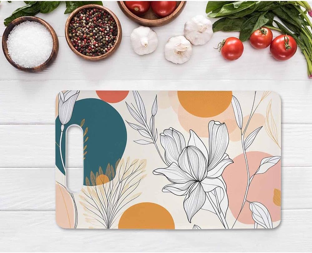 Coffee Set Cutting Board with Handles Coffee Maker Muffin Cup Flower Hot Drink Love Cutting Boards Plastic Safe Chopping Board for Kitchen 16" x 10" x 0.24"