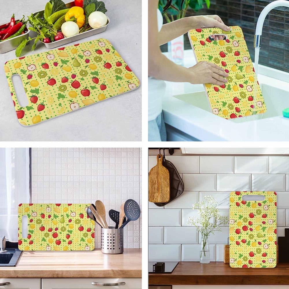 Coffee Set Cutting Board with Handles Coffee Maker Muffin Cup Flower Hot Drink Love Cutting Boards Plastic Safe Chopping Board for Kitchen 16" x 10" x 0.24"