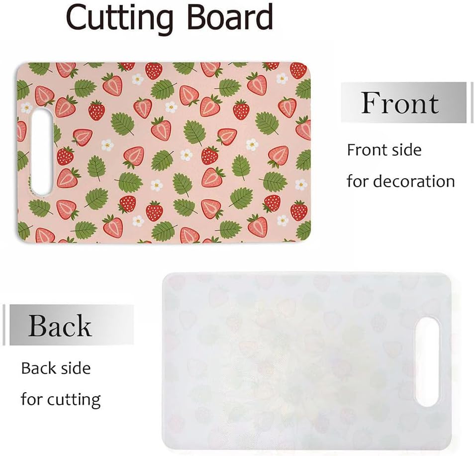 Coffee Set Cutting Board with Handles Coffee Maker Muffin Cup Flower Hot Drink Love Cutting Boards Plastic Safe Chopping Board for Kitchen 16" x 10" x 0.24"